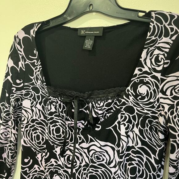 INC International Concepts Y2K Purple Mesh Rose Goth Print Long Sleeve Top Sz S - Picture 4 of 8